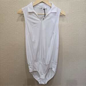 Foray Golf Elegant White Sleeveless Women's Bodysuit With Polo Top Medium
